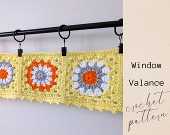 Fenêtre Valance PDF Crochet Pattern. Rideau carré grand-mère. Rideau de fenêtre cantonnière fleur. Crochet carré grand-mère