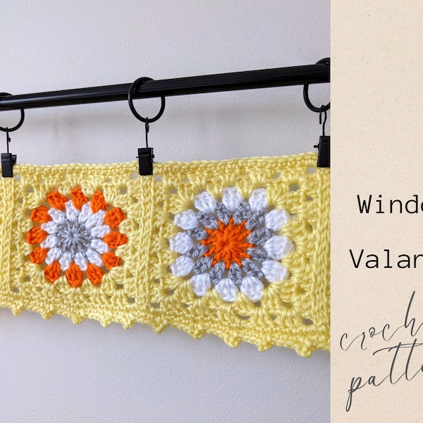 Window Valance PDF Crochet Pattern. Granny Square Curtain. Flower Valance Window Curtain. Grandmother Square Crochet