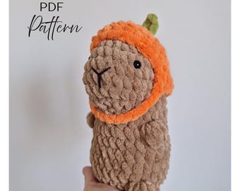 Schema all'uncinetto per capibara - Peluche amigurumi facile con cappello color mandarino, PDF per principianti, progetto con filato avanzato