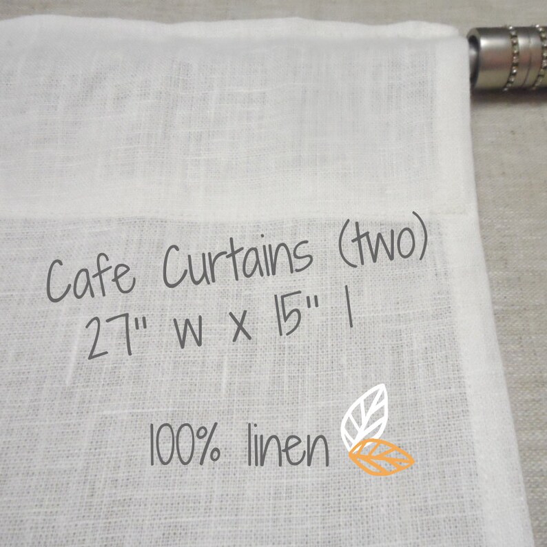Two White Panels Linen Curtains Cafe Curtains 27 X 15 Inch Etsy