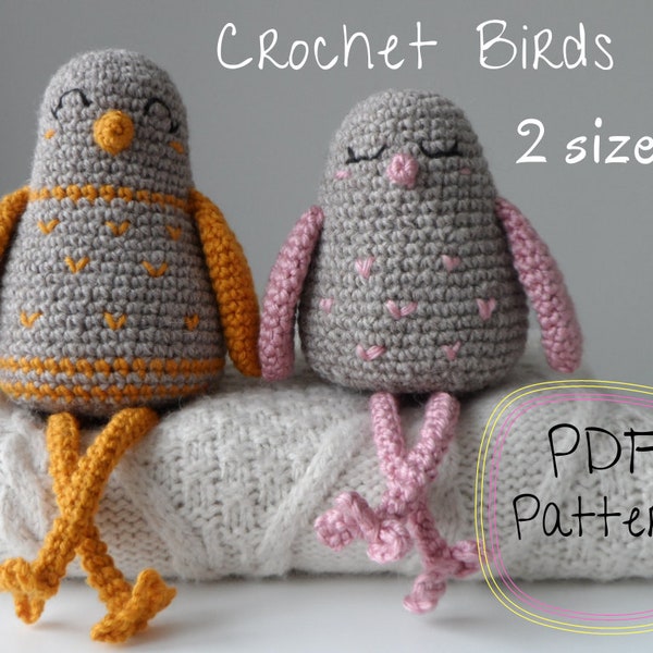 Chrochet BIRDS Pattern PDF - 2 sizes. DIY Pattern. Easter Birds, Spring Birds, Amigurumi Hen Pattern.