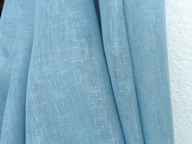 Pair Natural Linen Drapery Panels Light Blue Burlap Curtains Etsy