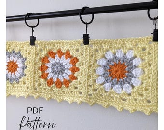 Granny Square Flower Crochet Window Valance Pattern (PDF)