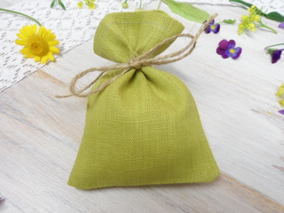 Green candy bags Jewelry bag Small green gift bags Burlap mini bags Linen favor bags 25.