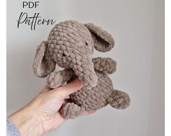 Schema per elefante all'uncinetto – Mini elefante amigurumi in PDF, peluche in ciniglia, tutorial facile passo dopo passo