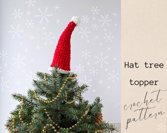 Pattern - Hat tree topper - crochet pattern, Plush Santa Hat, PDF Mini Hat Pattern, Hand Crochet Christmas Hat, Easy Crochet ornament