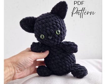 Schema per realizzare un gatto nero all'uncinetto, gattino amigurumi in formato PDF, peluche per principianti (download digitale)