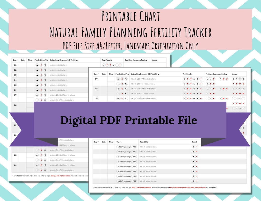 Natural Family Planning Fertility Tracker PDF Printable File ONLY Opk