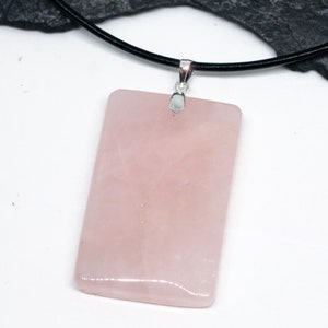 Rose Quartz Gemstone Pendant with Sterling Silver Leather Necklace - 35mm x 45mm