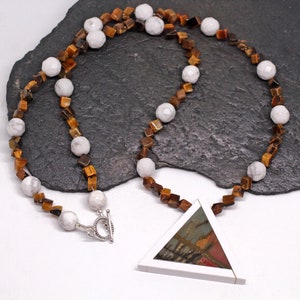 Autumn Song - Picasso Jasper and White Agate Intarsia with Tiger Eye & Howlite Sterling Silver Necklace