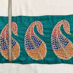 Passamaneria in seta blu extra larga, passamaneria colorata ricamata a mano, passamaneria per abiti formali, passamaneria in cristallo dorato, passamaneria per l'arredamento della casa.