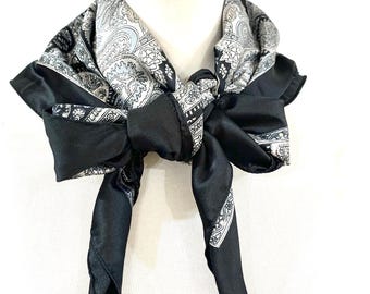 Sciarpa quadrata nera e grigia/ Sciarpa in viscosa con base nera/ Sciarpa stampata Paisley/ Sciarpa per tutte le stagioni/ Sciarpa alla moda da donna/ Scialle/scialle.