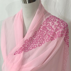 Pink silk shawl, Hand embroidered Pink two tone wrap, Soft Pink silk chiffon shawl, All season Luxurious formal wear shawl