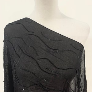 Black silk shawl, Hand embroidered black shawl, formal wear women shawl, All seasons shawl. Evening wear shawl.