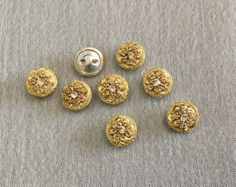 Hand Embroidered Button Crystal Buttons With Central Crystal Ideal for Special Occasions and Everyday Wear Navy Blue Gold Buttons