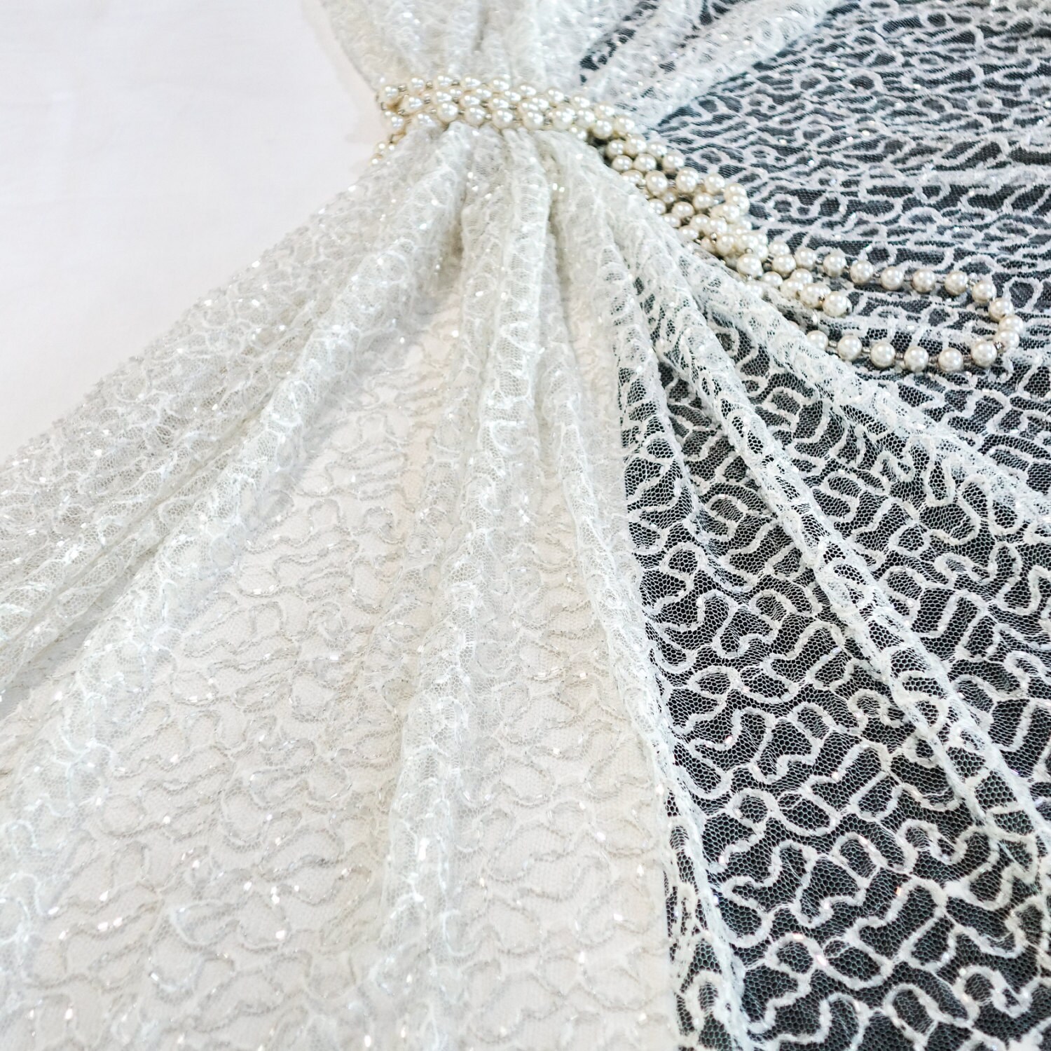White Tulle Fabric Hand Beaded Fabric Tulle Lace Fabric | Etsy