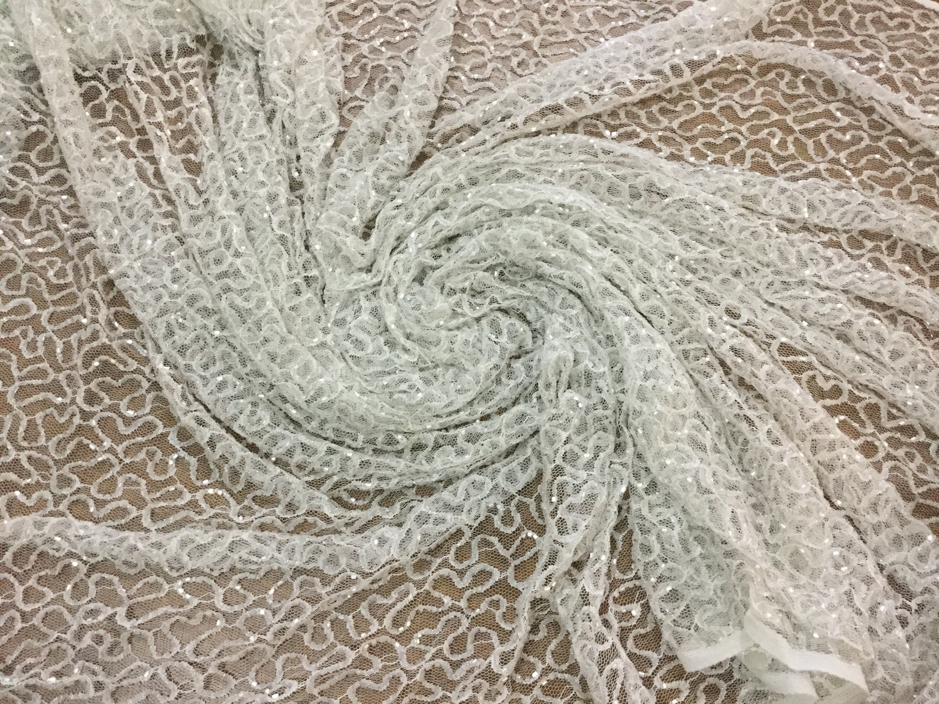 Hand beaded white tulle lace fabric - White Bridal Fabric
