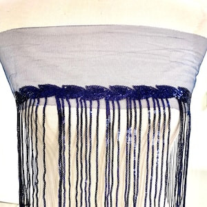 2 yards of Navy Blue Sequins trim, sequins fringed trim, edging trim, DIY Sewing trim, tulle attached trim, Costume Trim, Home Decor Trim.