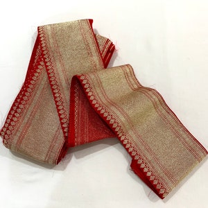 Rode en gouden bekleding, rode zijdebrokaatversiering, brede rode zijden bekleding, randversiering, Home Decor trim, formele slijtageversiering, gevouwen randenversiering.