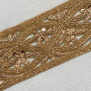 Rose Gold Bridal Trim, Hand Embroidered Trim, Luxurious border trim, High fashion trim, Formal wear Trim, sparkly trim, Broad cut work trim.