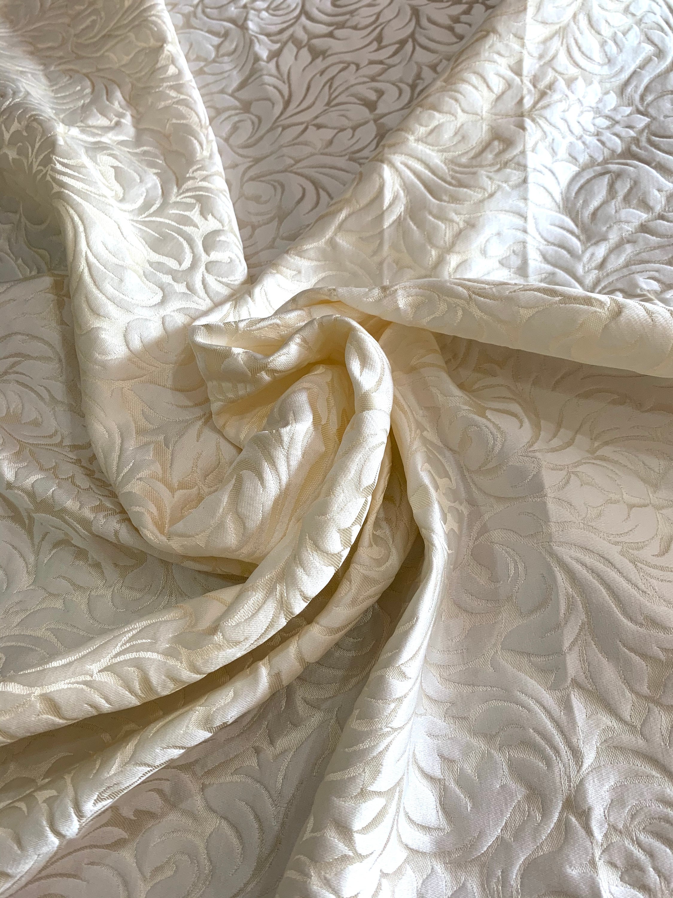 Premium Cream Jacquard Art Silk Fabric, Ultra Thick Brocade Material