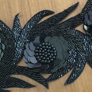 Black Beaded Trim, 3 Dimensional Trim, Hand Embroidered Trim, Formal wear trim, Designer trim, High Fashion trim, cur work trim. image 6