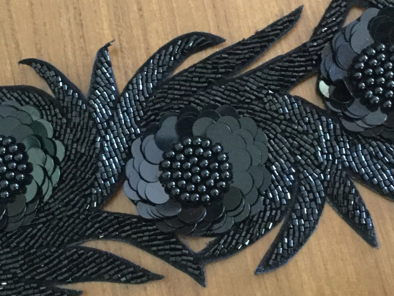 Black Beaded Trim, 3 Dimensional Trim, Hand Embroidered Trim, Formal wear trim, Designer trim, High Fashion trim, cur work trim. image 6