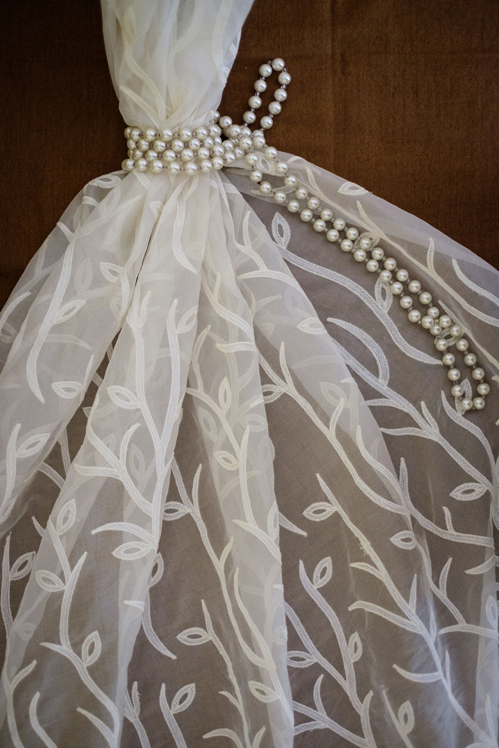 Silk Organza Fabric - Wedding Gown Fabric - Bridal Dress Fabric - Trails Embroidery Fabric