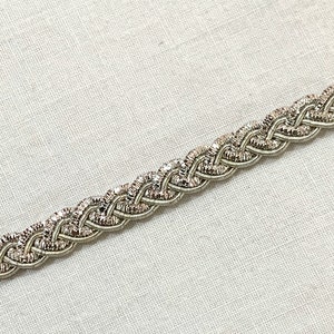 2 yards Silver Trim - Small Metallic Silver - Simple Braid Trim - Textile Cords Trim - Silver Textile Cords - Bridal Applique - Saree Border