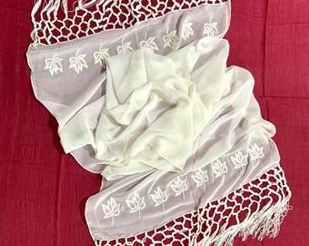 Elegant Bridal Ivory Pure Silk Georgette Hand-Embroidered Shawl , Luxurious,  feel good formal wear wrap.