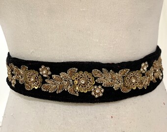 Black N Gold Trim, Antique Gold Hand Embroidered Trim