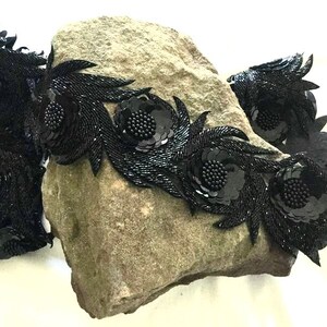 Black Beaded Trim, 3 Dimensional Trim, Hand Embroidered Trim, Formal wear trim, Designer trim, High Fashion trim, cur work trim. image 7