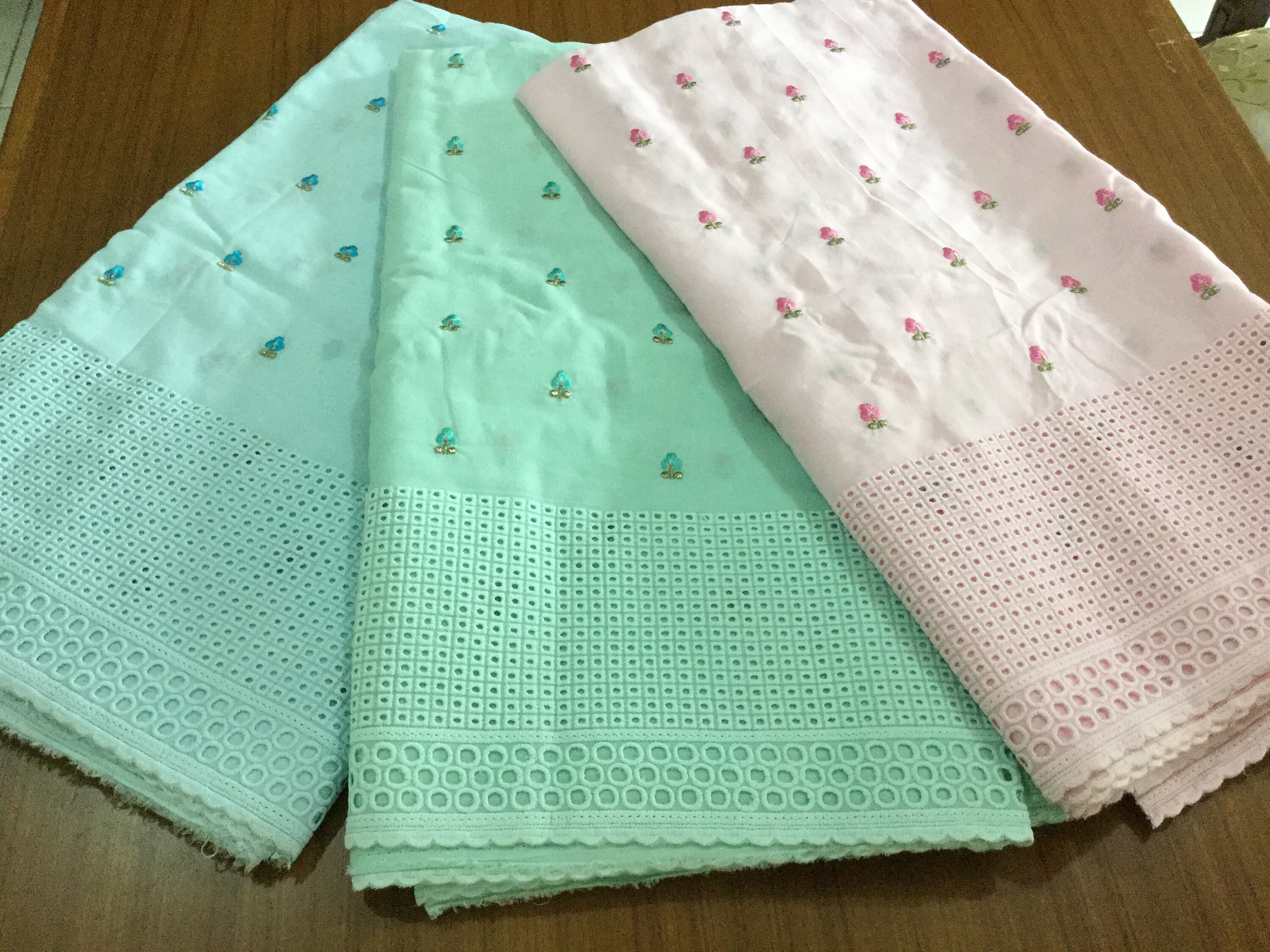 Soft Blue Terry Cotton Fabric With Cut Work & Floral Etsy Australia