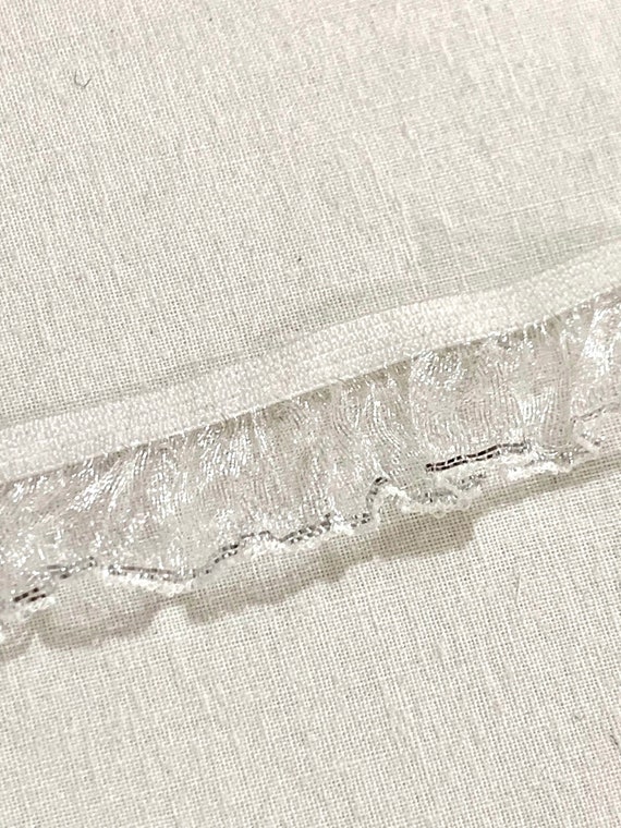 3 Yards of White Ruffle Trim, Elastic Edged Frill, Sheer Organza