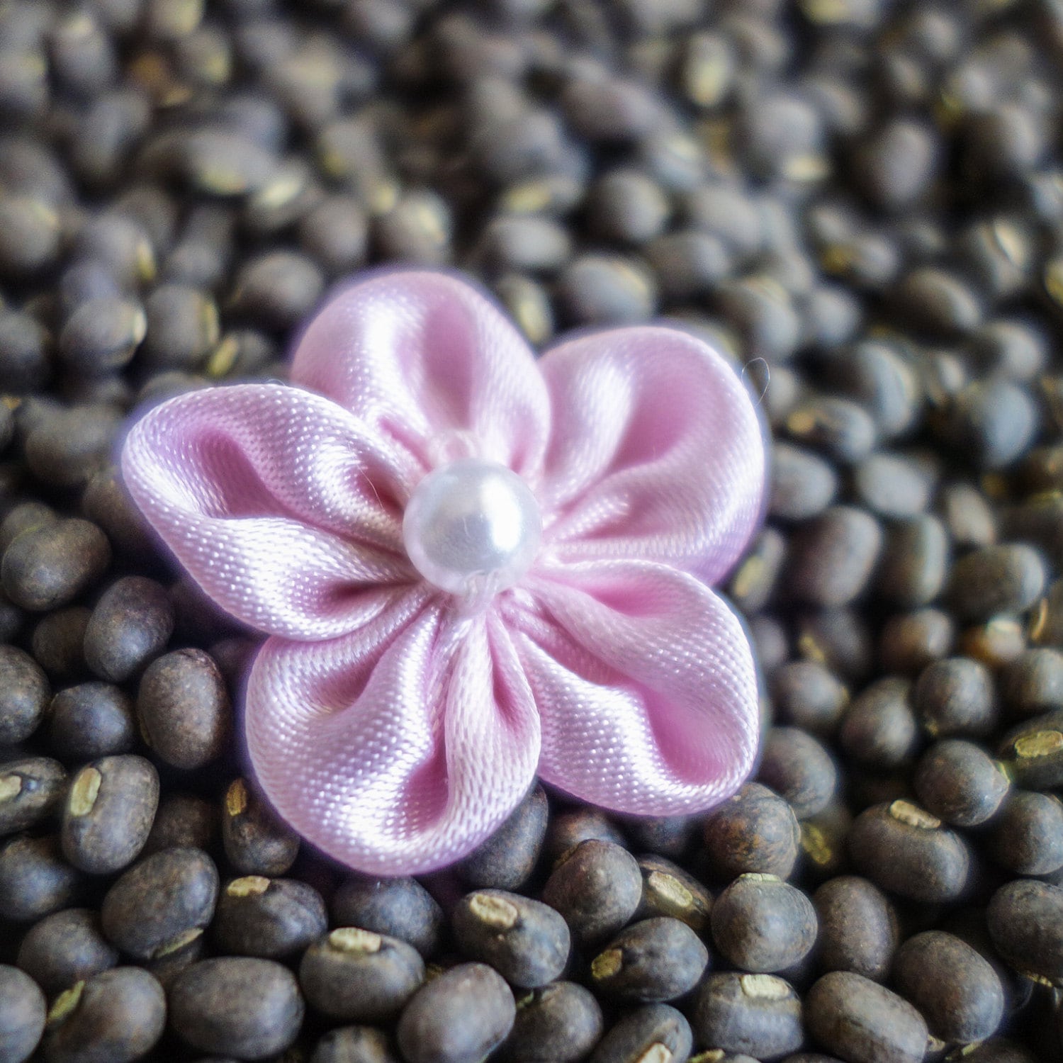 Pink small Shiny Gathered Woven Ribbon Flower with Pearl Etsy
