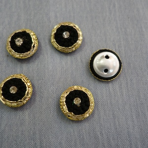 Hand Embroidered Button - Button With Crystal - Black Gold Buttons - With Central Crystal -  Perfect for Creating Special Outfits for Events