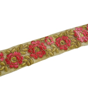Floral Trim - geborduurd Trim - bloemen Roze boordje - zacht katoen Trim - Metallic Threads - Bruids Douches Trim - bruidsjurk Trim