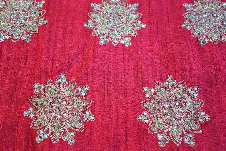 Red Fabric Art Silk Fabric Embroidered Fabric Antique Etsy