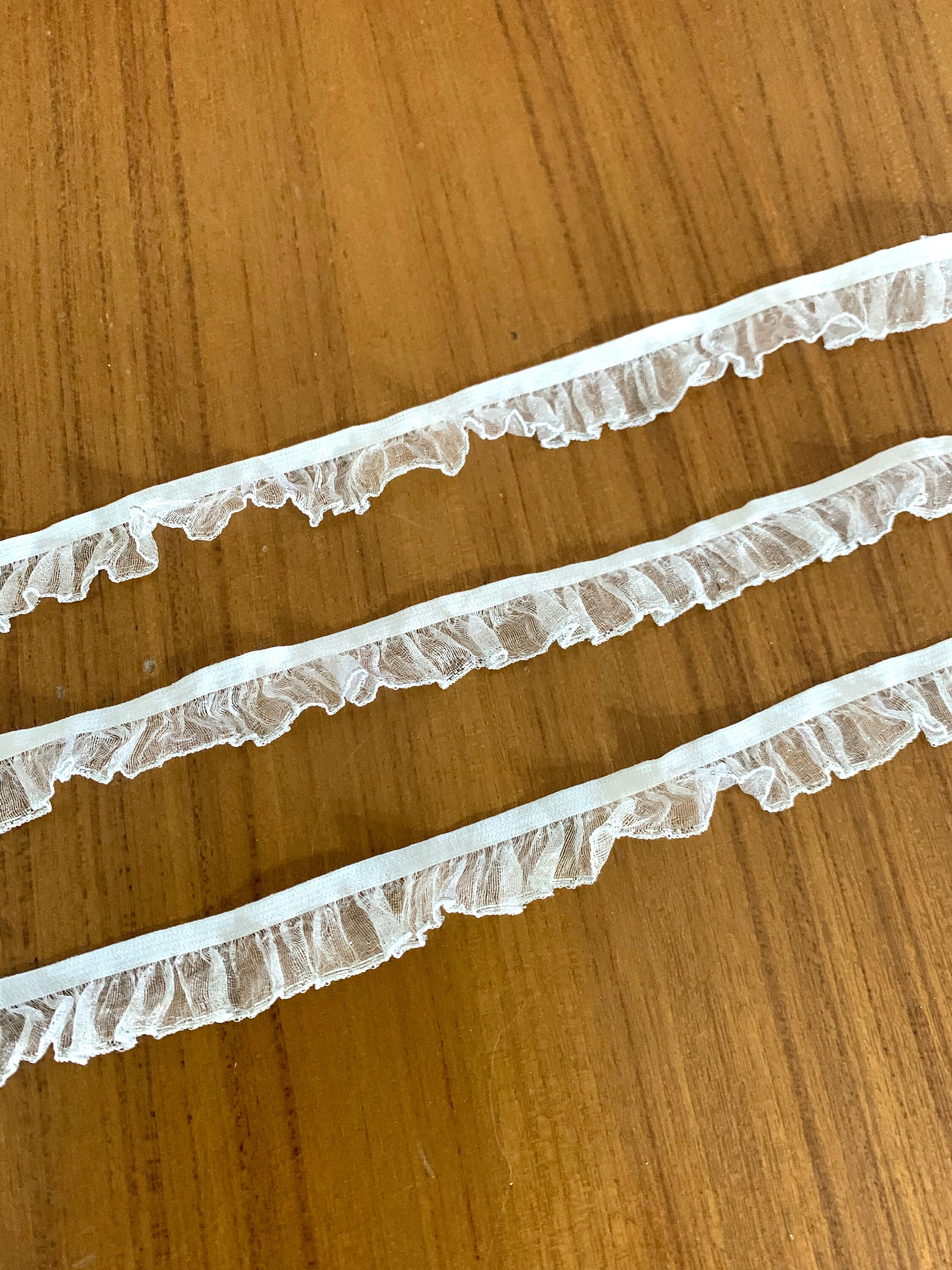 3 Yards of White Ruffle Trim, Elastic Edged Frill, Sheer Organza