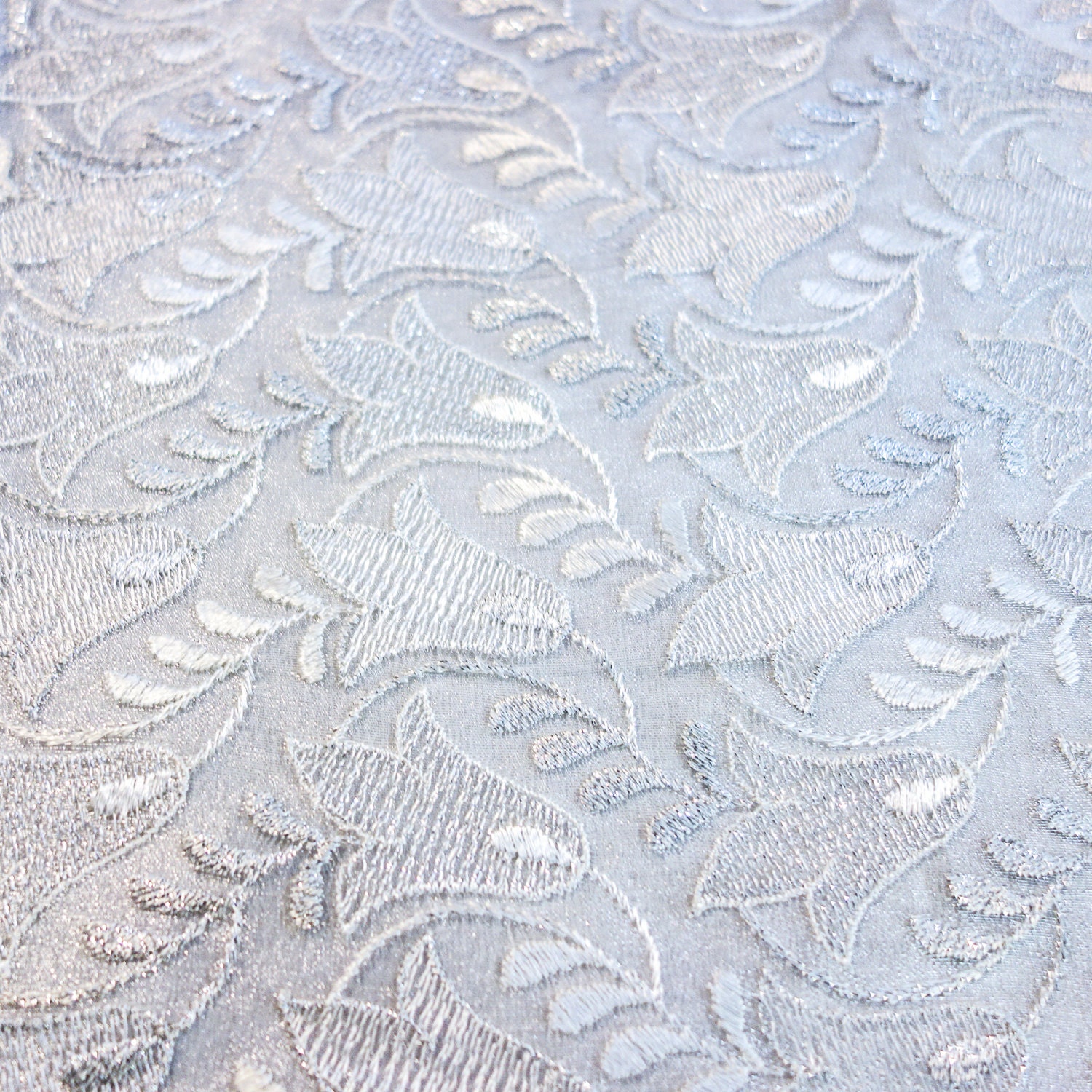 Silver Organza Fabric Bridal Sheer Fabric White Floral Etsy