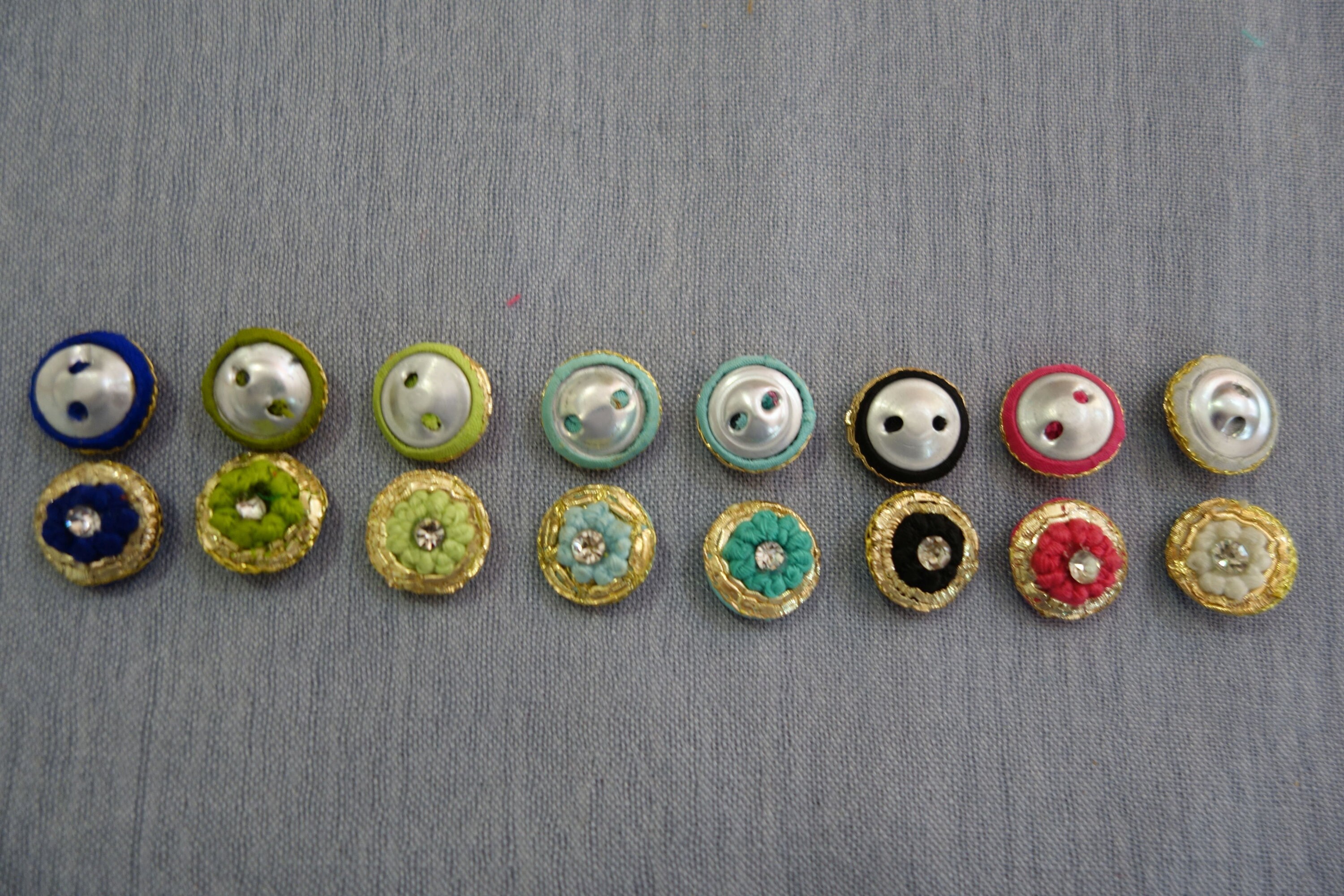 Hand Embroidered Button Crystal Buttons With Central Crystal Ideal for Special Occasions and Everyday Wear Navy Blue Gold Buttons