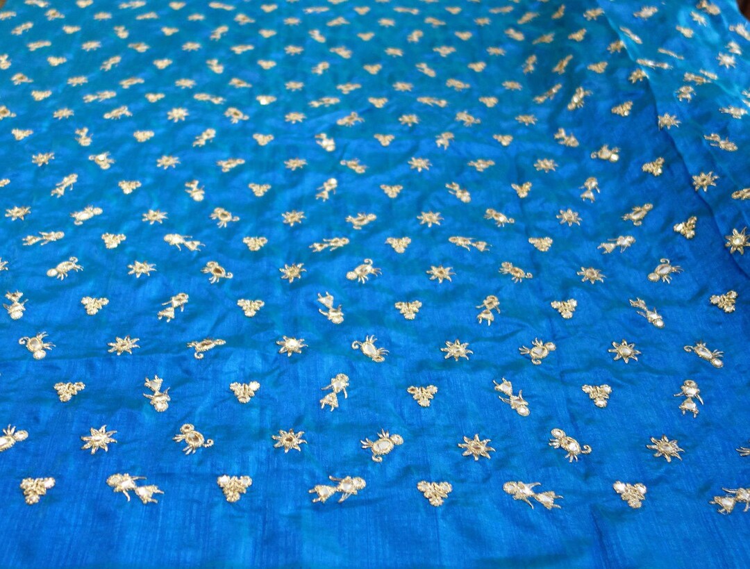 Blue Art Silk Fabric Party Dress Fabric Bridal Dress Fabric With Tribal