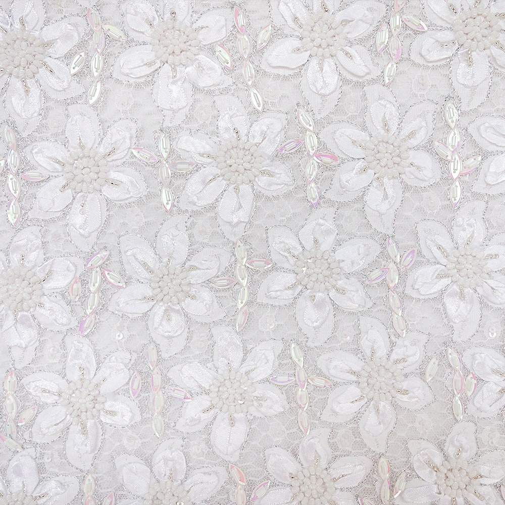 White Lace Fabric Hand Beaded Fabric Floral Dress Fabric Etsy Australia