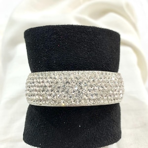 Pulsera de plata con diamantes, pulsera de novia, brazalete de plata de ancho medio, pulsera formal de lujo.