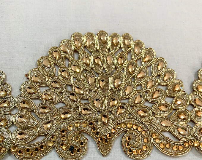 Gold Lace Trim, Gold Rhinestones Trim, Embellished Trim, Border Trim ...