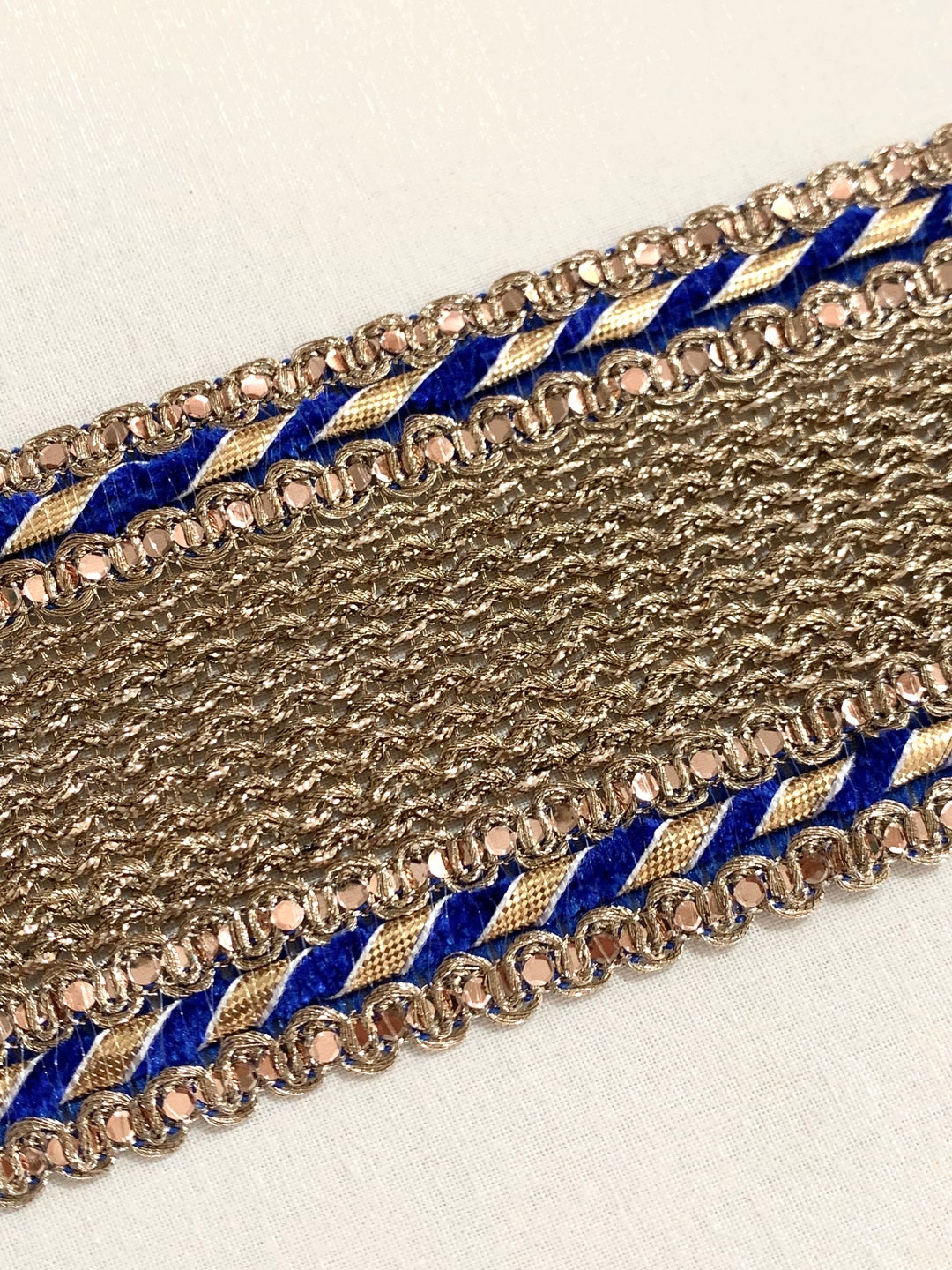 Rose Gold Trim, Rose Gold N Blue Trim, Woven Threads Trim, Bordered ...