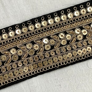Black n Gold trim, Embroidered border trim, Black n gold fashion trim, Evening wear trim, Home decor trim,