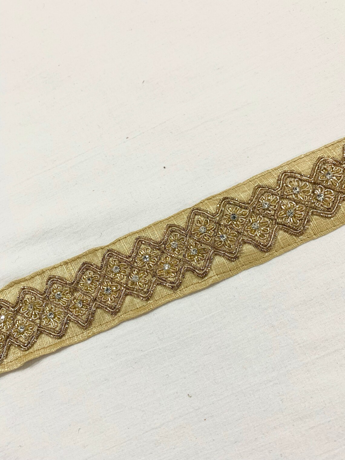 Antique Gold Trim Embroidered With Zardosi Thread & Crystals Etsy