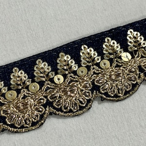 2 yards marineblauw en goud trim, marineblauw geborduurde trim, vet en mooie rand trim, home decor trim, kunst zijde formele slijtage trim.