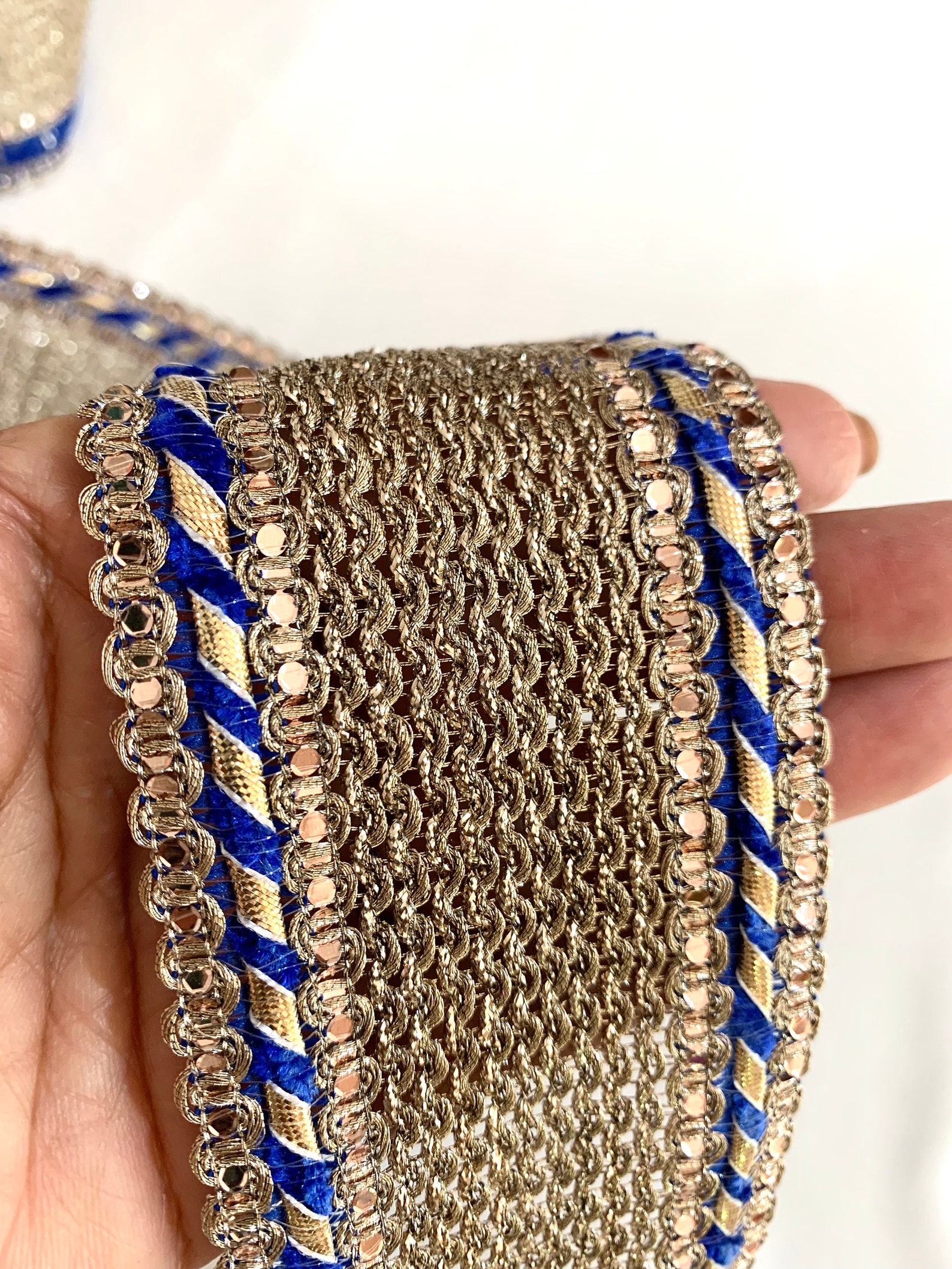 Rose Gold Trim, Rose Gold N Blue Trim, Woven Threads Trim, Bordered ...